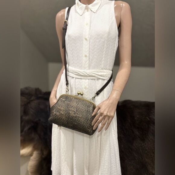 Vintage Style Distressed Woven Cowhide Handmade Kisslock Bag/Multi Use Style Bag - Picture 11 of 16